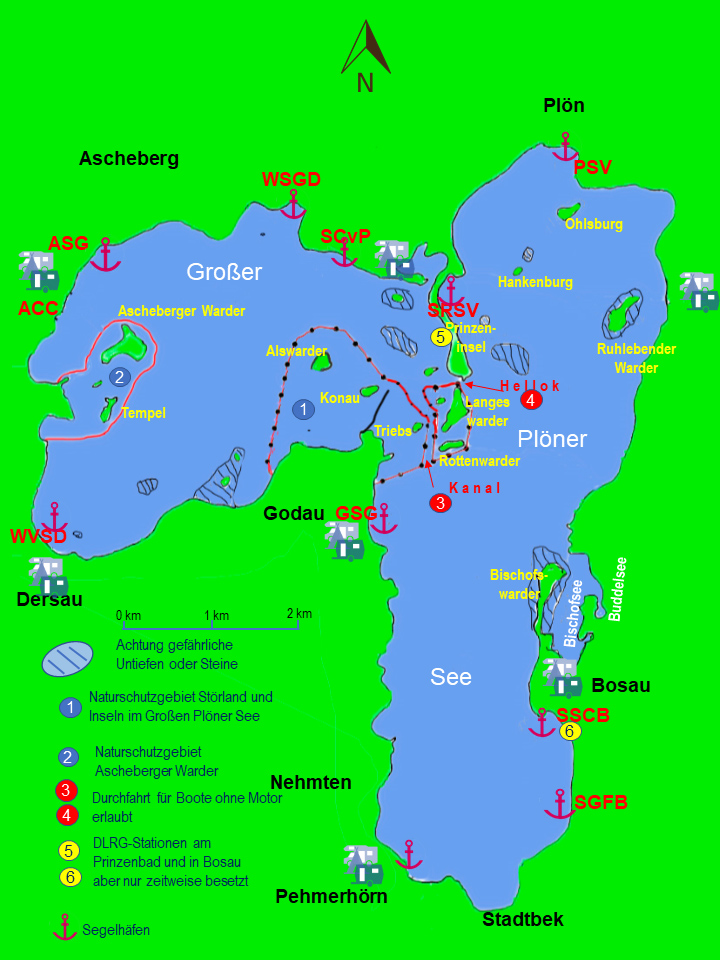 Segelhäfen Untiefen Naturschutzgebiete am Großen Plöner See
