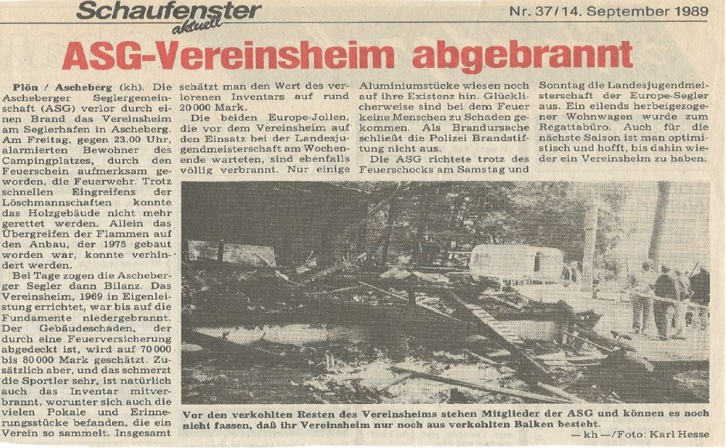 1989 Zeitungsartikel ASG-Vereinsheim abgebrannt