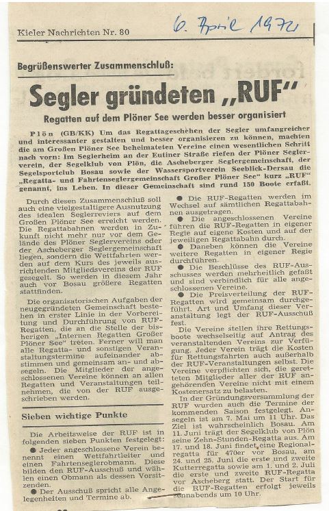 Bericht der Kieler Nachrichten zur Gründung der RuF am Plöner See