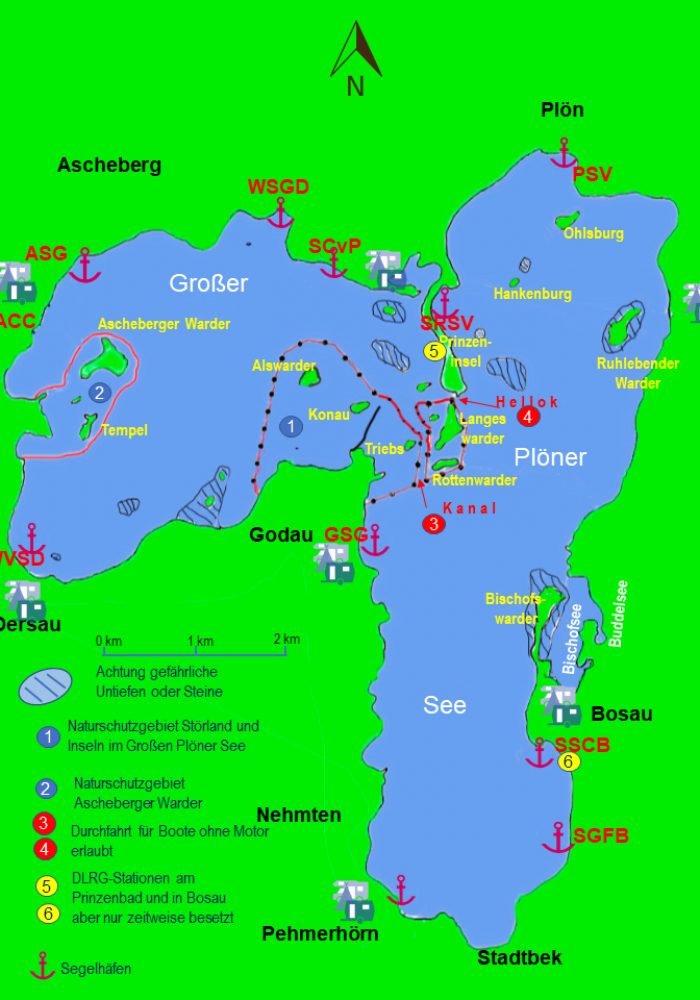 Karte vom Segelrevier Plöner See